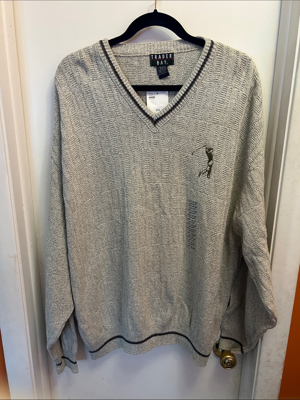 Trader Bay Men's V-Neck Sweater in Light Gray with Dark Trim